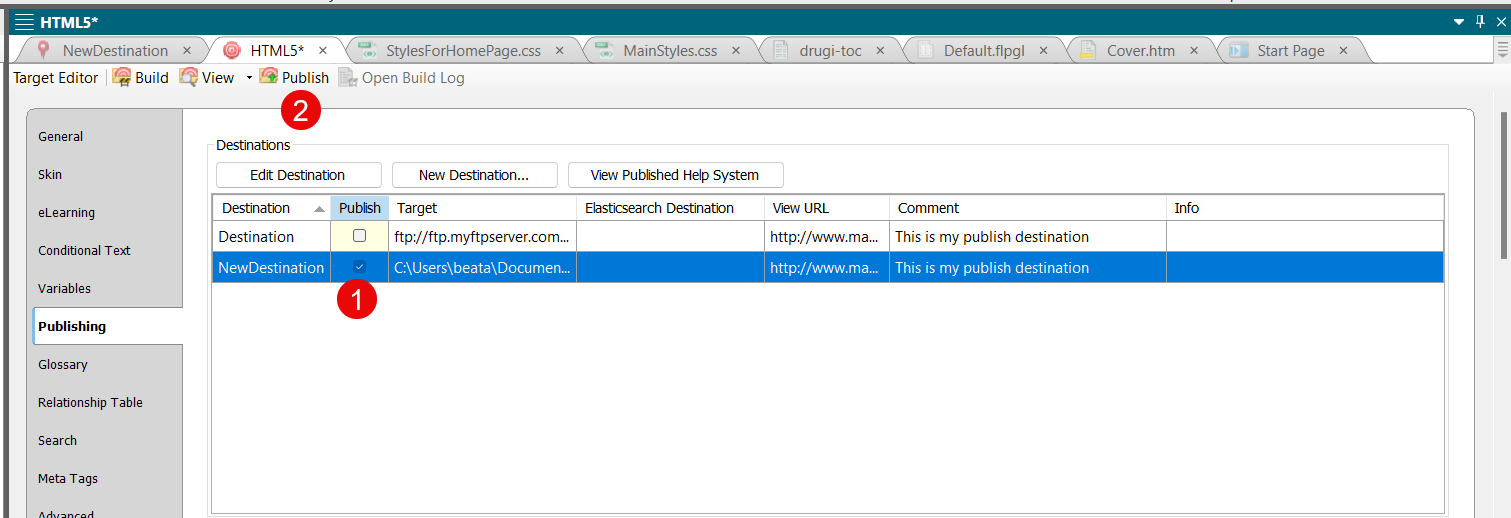 Publishing Your Destination